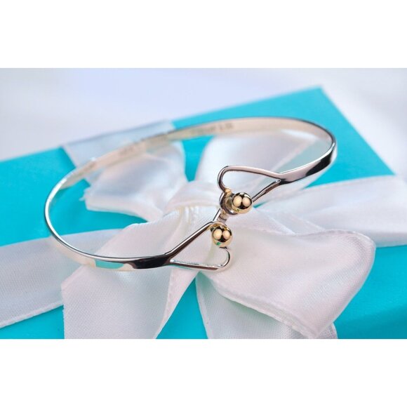 Tiffany & Co. Bracelet Double Heart Bangle in Sterling Silver & 14K Gold Accents - Picture 3 of 14